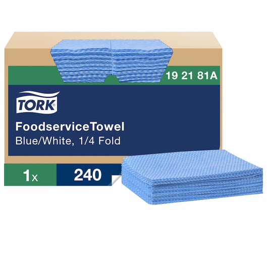 Essity Tork Foodservice Cleaning Towel Blue, 13" X 21", 1-Ply, 1/4 Fold 240 / cs