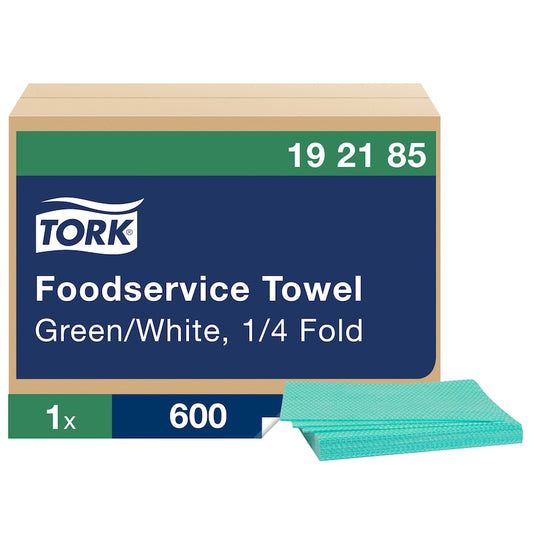 Essity Tork Foodservice Cleaning Towels 1/4 Fold, 2-Ply, Green / White 600 / cs