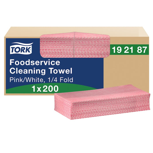 Essity Tork Foodservice Cleaning Towel Pink/White 21.5" x 12" , 1/4 Fold 200 / cs