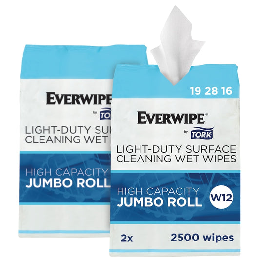 Essity Everwipe Surface Cleaning Wet Wipes White W12 Jumbo Rolls 2500 Wipes 2 / cs