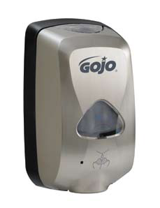 GOJO TFX Touchfree Dispenser 1200ml METALLIC Ea. Manufacturer catalog photograph of the brushed metallic TFX dispenser. Legacy packaging/branding may vary. Pack quantity is as listed.