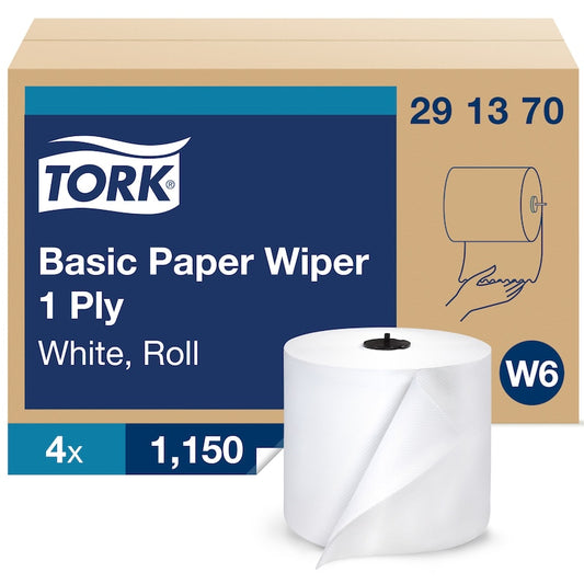 Essity Tork Basic Paper Roll Wipers White, 7.68" X 1150', 1-Ply 4 / cs