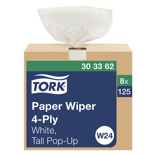 Essity Tork Paper Wiper Tall Pop Up Box White Self Dispensing 1/4 Fold 4Ply 8 / 125 cs