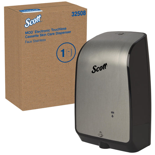 Kimberly Clark MOD Electronic Skincare Dispenser Faux Stainless Touchless 1.2 Liter 1 / cs; current official Kimberly-Clark manufacturer photo, code 32508. Branding and packaging may vary. Contents or accessories shown are included only as specified in the listing.