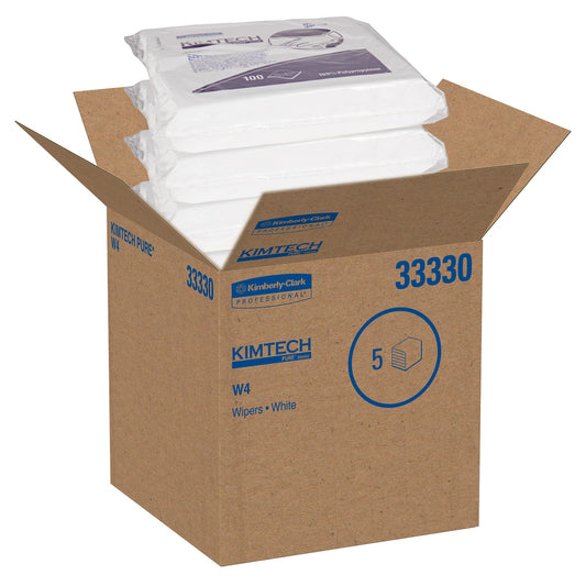 Kimberly Clark KIMTECH PURE W4 Dry Wipers White, 12" X 12" 5 / 100 cs; current official Kimberly-Clark manufacturer photo, code 33330. Branding and packaging may vary. Contents or accessories shown are included only as specified in the listing.