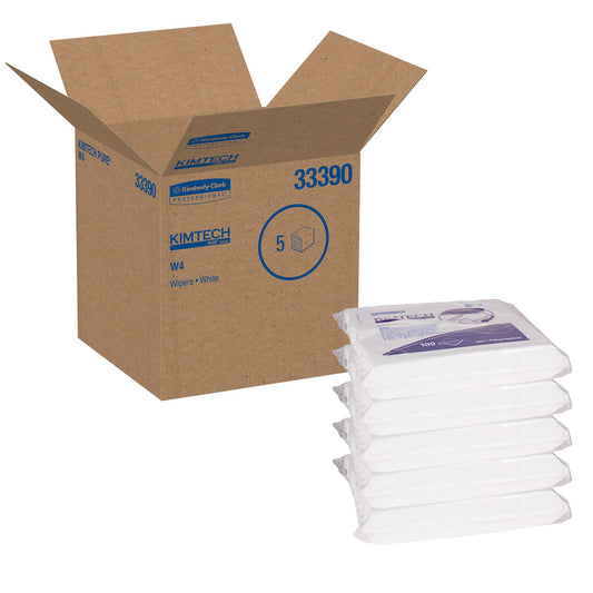 Kimberly Clark Kimtech Pure W4 Dry Wipers White, 9" x 9" 5 / 100 cs; current official Kimberly-Clark manufacturer photo, code 33390. Branding and packaging may vary. Contents or accessories shown are included only as specified in the listing.
