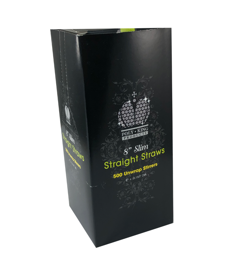 Poly King 8" Slim Straw Wrapped Black 10 / 500 cs; supplier reference photo; pictured variant, dimensions, packaging and quantity may differ
