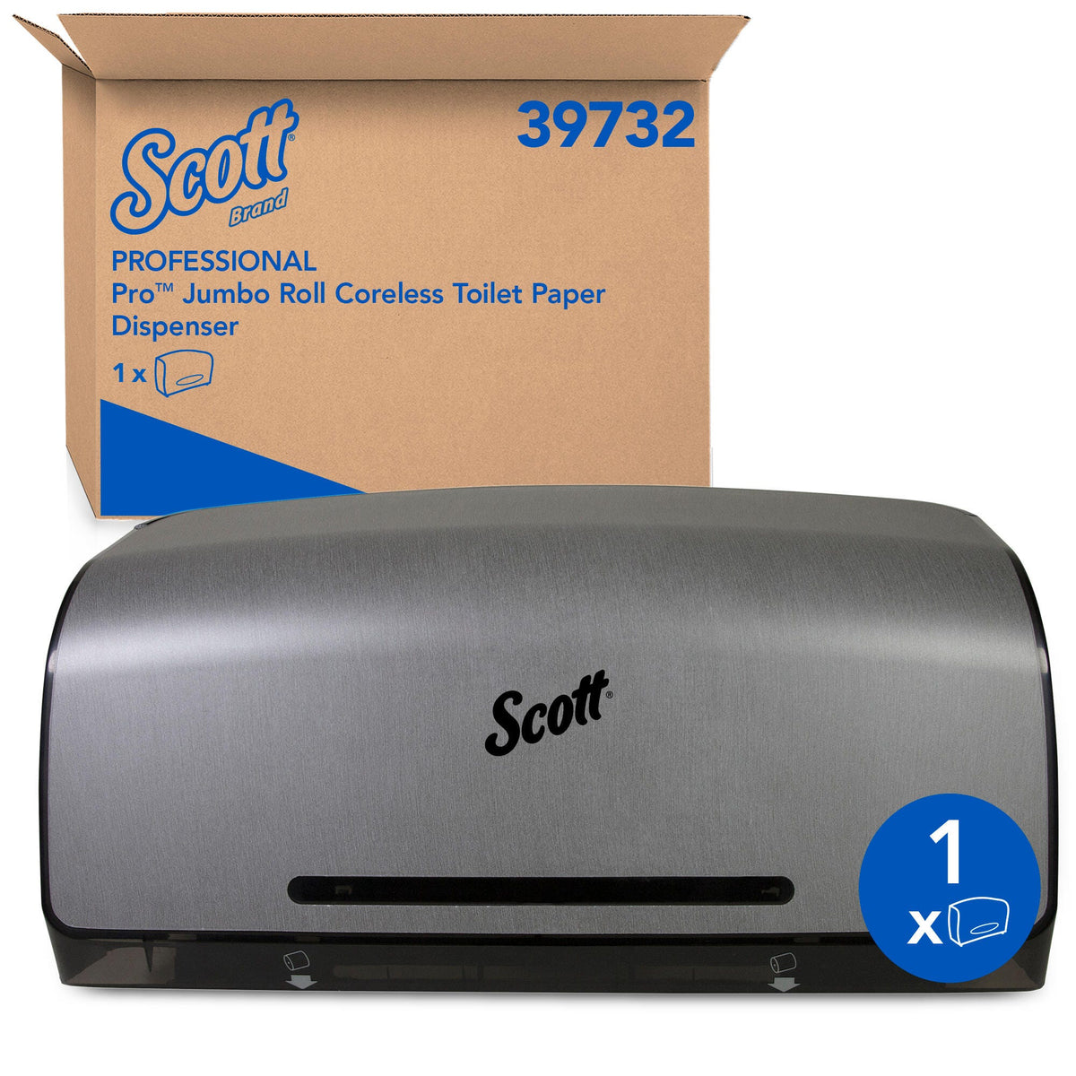 Kimberly Clark MOD CORELESS JRT Bath Tissue Disp. Twin, Faux Stainless 1 / cs; current official Kimberly-Clark manufacturer photo, code 39732. Branding and packaging may vary. Contents or accessories shown are included only as specified in the listing.