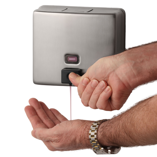 Bobrick ConturaSeries Soap Dispenser 40oz Surface Mount Stainless/Satin 1 / ea; supplier reference photo; pictured size, design, packaging and quantity may differ