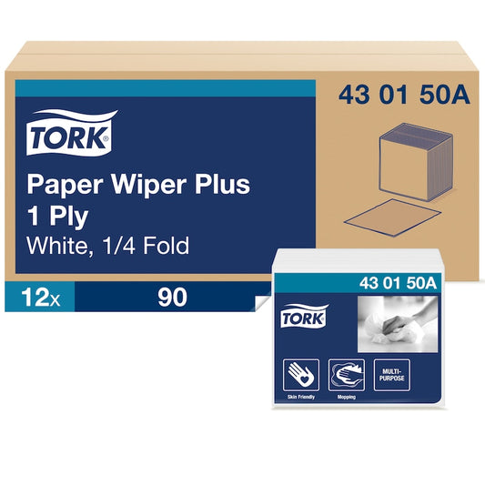 Essity Tork Paper Wiper Plus White 1/4 Fold 6.5" x 6.25" Folded 12 / 90 cs