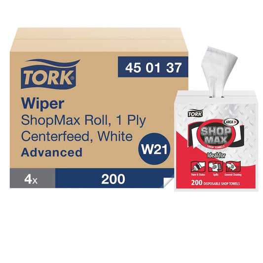 Essity Tork Advanced ShopMax Wiper 450 Centerfeed , White 4 / 200 cs
