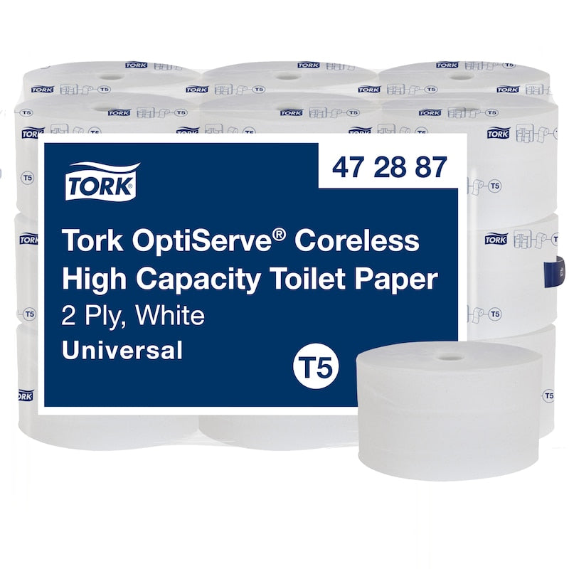 Essity Tork OptiServe T5 Toliet Paper White Coreless 2-Ply 1500 Sheets 18 / cs