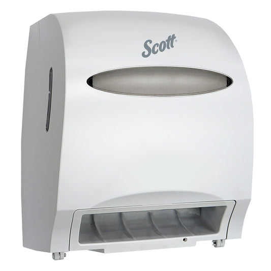Kimberly Clark Scott Electronic Towel Dispenser White, 13" X 15" 1 / cs; current official Kimberly-Clark manufacturer photo, code 48858. Branding and packaging may vary. Contents or accessories shown are included only as specified in the listing.