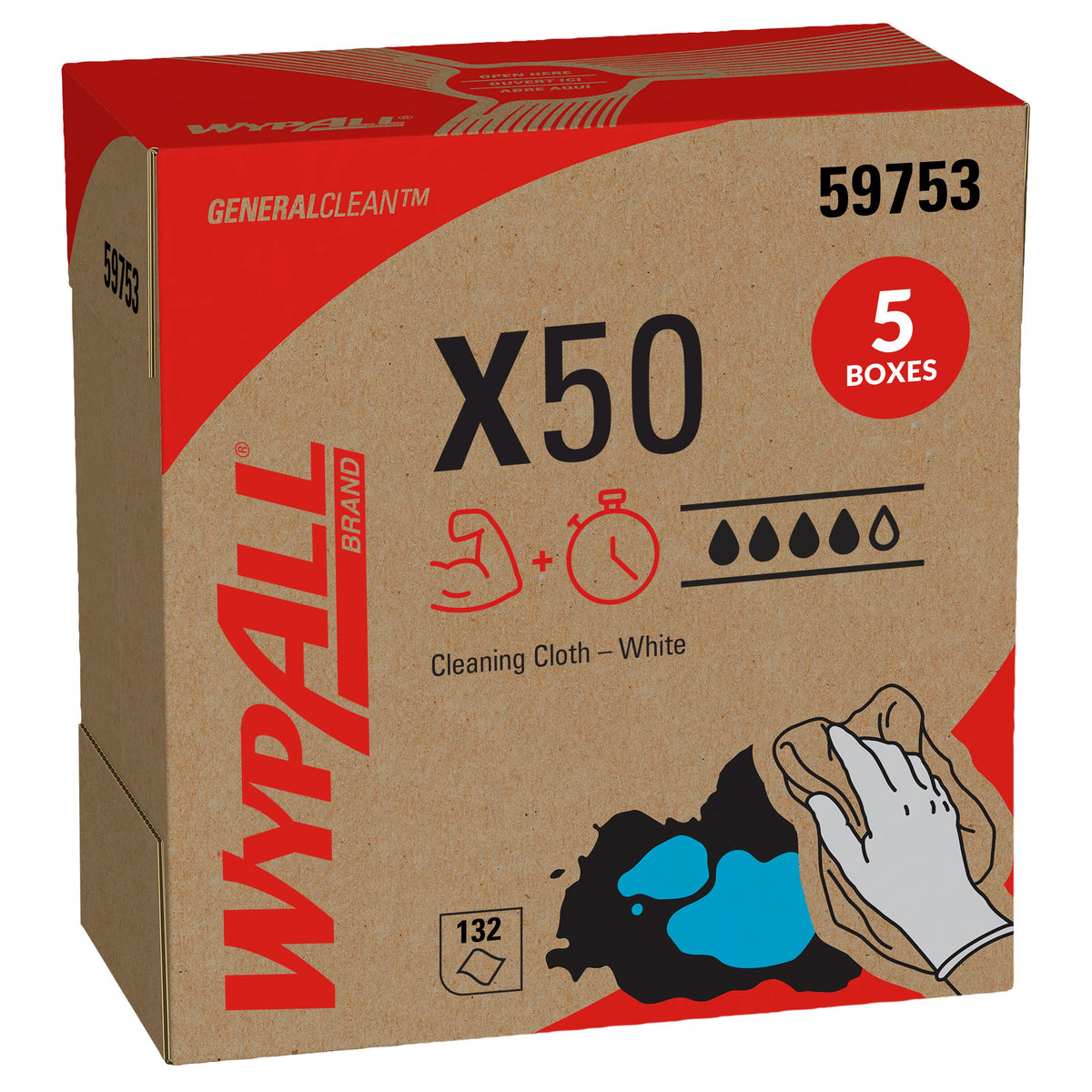 Kimberly Clark WypAll GeneralClean X50 Cloths White, 9.1" X 12.5" 660 / cs; current official Kimberly-Clark manufacturer photo, code 59753. Branding and packaging may vary. Contents or accessories shown are included only as specified in the listing.