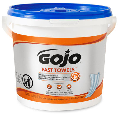 Gojo Fast Towels Bucket 130 Count Fresh Citrus Scent 4 / cs; exact manufacturer SKU photo. 