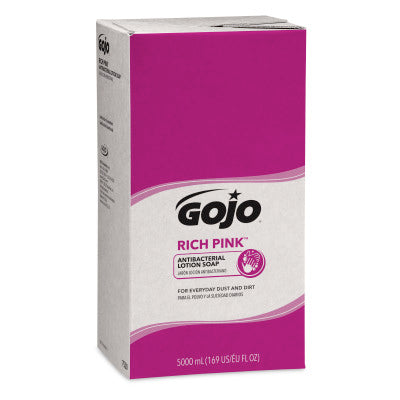Gojo Rich Pink Antibacterial Lotion Soap 5000 ml refills 2 / cs; exact manufacturer SKU photo. 