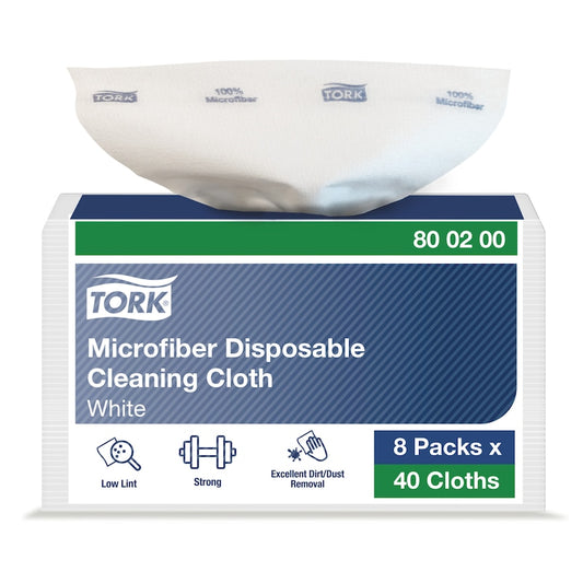 Essity Tork Microfiber Cleaning Cloth 1Ply White w/ Blue Print , Disposable 8 / 40 cs