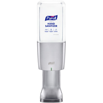 Gojo Auto Hand Sanitizer Dispenser Chrome Plated, Plastic, Purell 1 / cs; exact manufacturer SKU photo. Official dispenser photo shows a refill for illustration; refill sold separately.