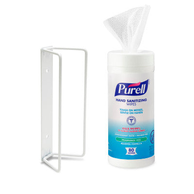 Gojo Purell Hand Sanitizing Wipes Alcohol Formula 12 / 80 cs. Photo shows the original model. Wall bracket shown is not included; this listing is for wipes only. Pack quantity is as listed.
