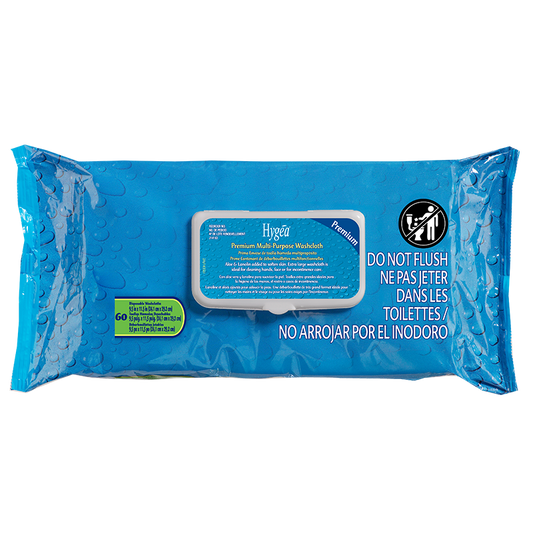 Hygea Hygea Multi-Purpose Washcloths 9.5" x 11.5" Premium 60 Count 6 / cs; supplier reference photo; pictured packaging, size, color and quantity may differ