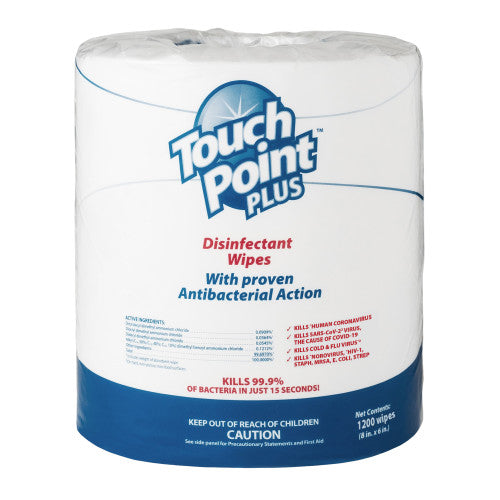 Hospeco EPA Plus Disinfectant Wipes Large Rolls 8" x 6" 2 / 1200 cs — manufacturer reference photo; confirm listed selling unit