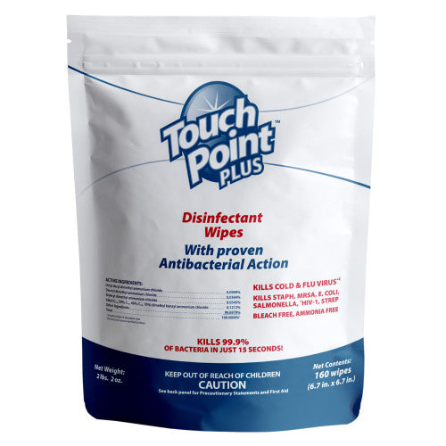 Hospeco EPA Plus Disinfectant Wipes Pouch 6.7" x 6.7" 6 / 160 cs — manufacturer reference photo; confirm listed selling unit