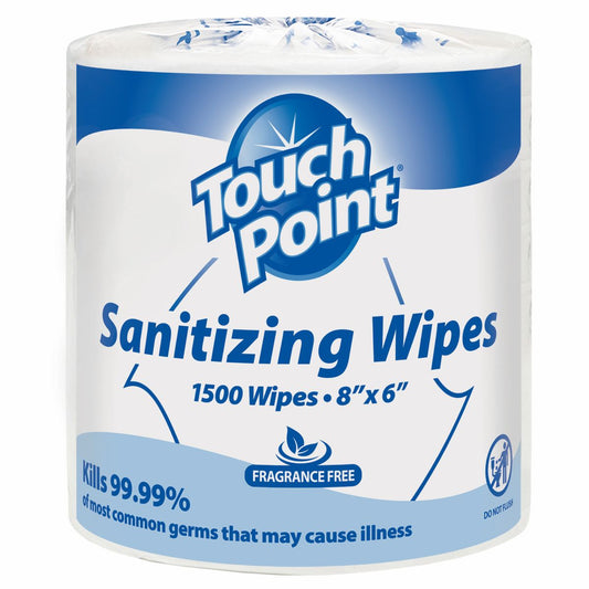 Hospeco FDA Sanitizing Wipes Large Rolls 8" x 6" 2 / 1500 cs — manufacturer reference photo; confirm listed selling unit