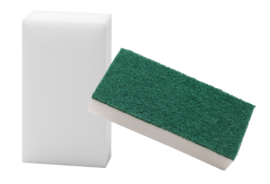 RJ-71490 — Manufacturer catalog product-family reference photograph. The image may show another size or several examples from the same family; it is not an assortment offer. Only the size, color, grade and selling quantity named in this listing are offered. Packaging may vary. The listing is for the white eraser sponge only; the green-backed sponge also pictured is not included.