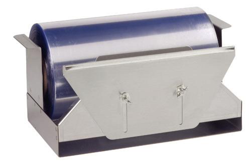 Anchor Packaging 12" Miler Film Dispenser Stainless Steel Speedwrap Dispenser 1 / ea; Manufacturer Miler stainless-steel dispenser family photo. The pictured roll is shown for context; dispenser width follows this listing.