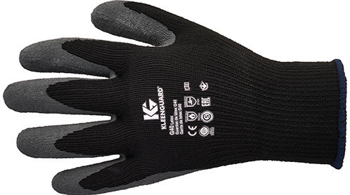 Reference image: Manufacturer-shared KleenGuard G40 black-and-grey latex-coated glove photo. Glove size and selling quantity follow this listing.