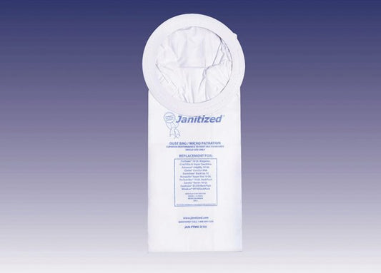 Reference image: Janitized replacement vacuum filter bag family photo showing model JAN-PTMV-2. Shape, collar, dimensions, material, layer count and printing may differ from the listed model. The photo does not establish fit or compatibility. Supplied model, compatibility and quantity are as listed above.
