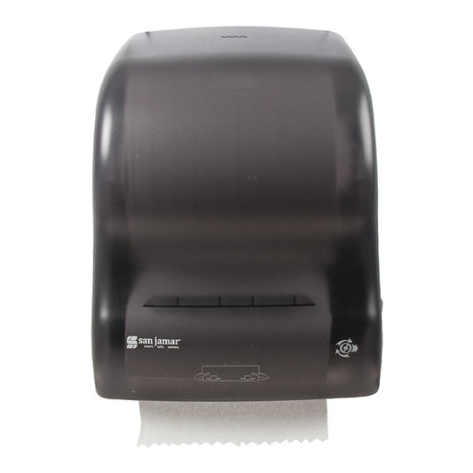 Cascades Pro Universal Roll Towel Dispenser Black, No-Touch Mechanical 1 / cs — Reference photo supplied by Cascades PRO for this product family. Pictured size, sheet format, color, packaging and quantity may differ. Paper shown in dispensers and display accessories are not included unless listed. Refer to this listing for supplied specifications.