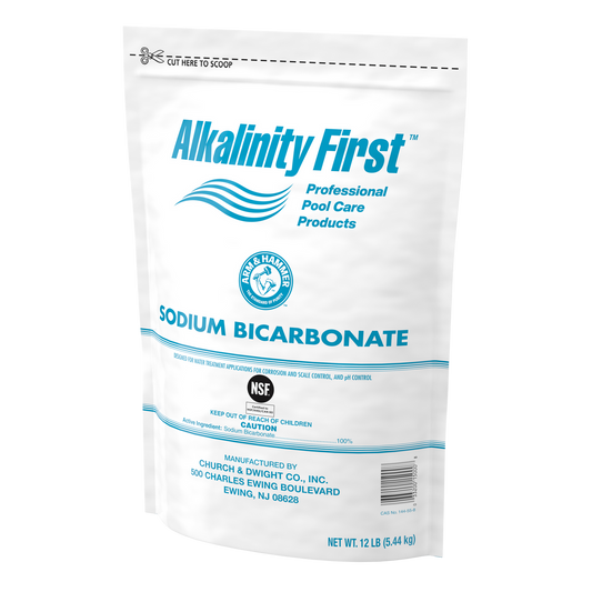 Church & Dwight Alkalinity First Water Treatment 12 lbs, White Pouch 4 / cs — Representative photo of the same brand and product type. Pictured size, formulation, packaging and quantity may differ. Refer to this listing and the supplied label for specifications and use instructions.