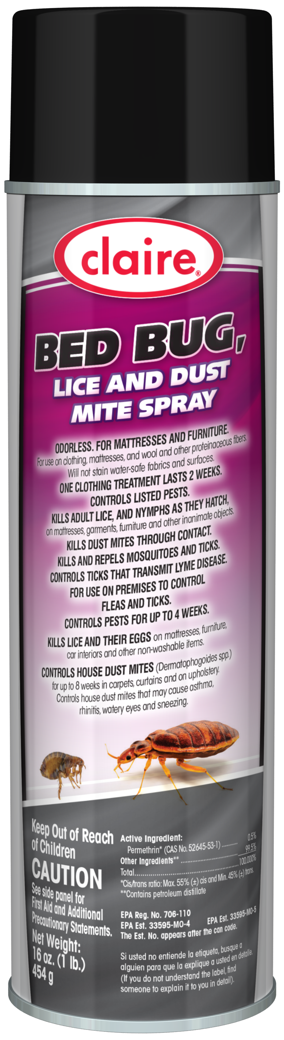 Claire CL006 Bed Bug Dust Might & Lice Killer 16 oz 12 / cs; Representative photo of the same brand and product type. Product line, formula, scent, size, packaging and pack quantity shown may differ; this listing's specifications apply.