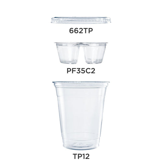 Dart PF35C2CP - 12 oz PET Plastic Grab 'n' Go Kit Combo with 2-Compartment Insert - Clear; manufacturer catalog photo.