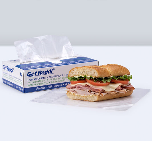 IBS Quick Sheets 15"X 11" 10 / 1000 cs. Representative Inteplast clear HDPE pop-up deli sheet. Dimensions, gauge, size label and pack quantity may differ; use the selected product specifications. Food shown is for illustration only.