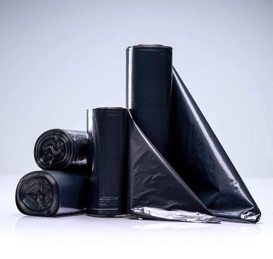 IBS 24x32 1.0 mil Black Heavy Can Liner Low Density 10 / 50 cs. Representative Inteplast Fuerte black liner. Bag dimensions, rated strength and roll/case quantity vary by selected item.