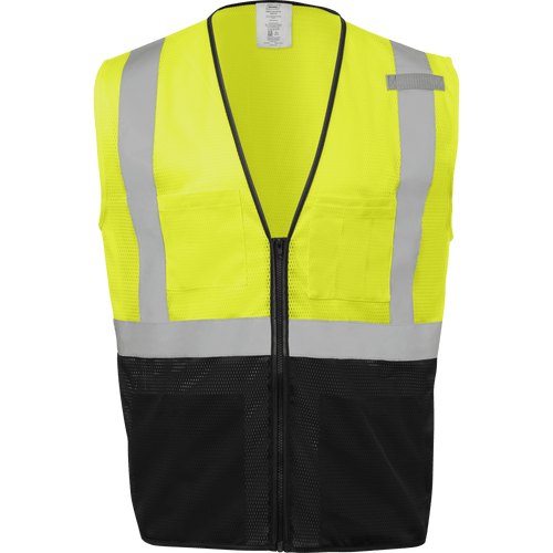 LIME SAFETY VEST BLACK BOTTOM ZIPPER CLOSURE RADIO CLIP 8 POCKETS 4XL