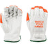 COW GRAIN DRIVER GLOVE, CUT A8, ORANGE FINGERTIPS, PRINTED WATCH YOUR HANDS