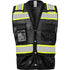 BLACK SAFETY VEST, SNAP CLOSURE, 7 POCKETS, REFLECTIVE TAPE