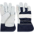 DOUBLE PALM LEATHER GLOVE, KEVLAR STITCHED, NAVY COTTON BACK