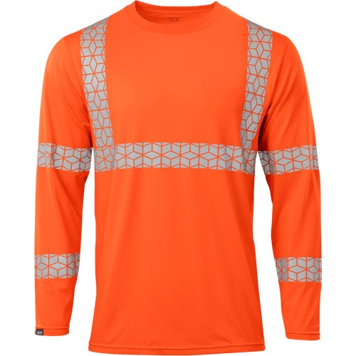 HI VIS ORANGE, X BACK TAPE PATTERN, LONG SLEEVE SHIRT, CLASS 3