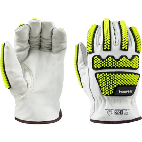 WHITE, COW GRAIN, DRIVER GLOVE, A8 CUT LINER, TPR IMPACT PROTECTION