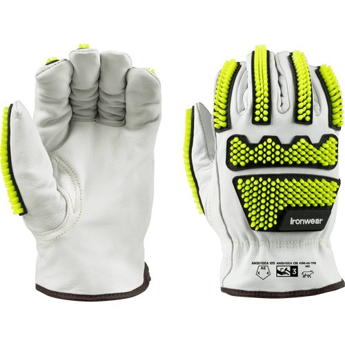 WHITE, COW GRAIN, DRIVER GLOVE,A6 CUT LINER,TPR IMPACT PROTECTION