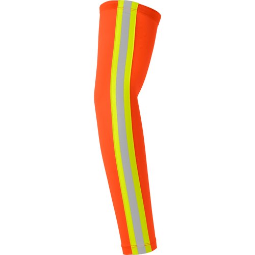 LONG COMPRESSION SLEEVE, ORANGE, TAPE, THUMBHOLE, GEL ELASTIC UPPER END