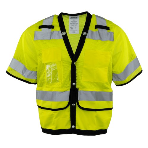 VEST, LIME,ID HOLDER, RADIO CLIP, CLASS 3, ANSI