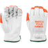 GOAT GRAIN DRIVER GLOVE, CUT A8, ORANGE FINGERTIPS, PRINTED WATCH YOUR HANDS