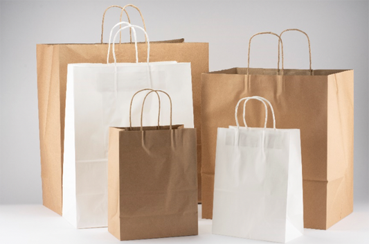 Reference image: Kari-Out shopping-bag family is pictured in several sizes and colors. This listing supplies only the stated small kraft twist-handle bag and quantity.