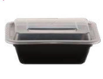 Reference image: Black Kari-Out rectangular microwaveable container with clear lid is pictured as a product-type reference. Model, capacity, depth, dimensions and case quantity follow this listing.