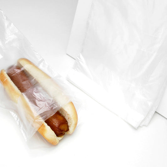 Elkay Plastics HDPE Saddle Pack Plain Hot Dog Bag Clear 5.25" X 10" + 1.5", 0.5 Mil 2000 / cs. Manufacturer reference photo for the listed SKU. Contents and accessories pictured are not included unless stated. Packaging and presentation may vary.